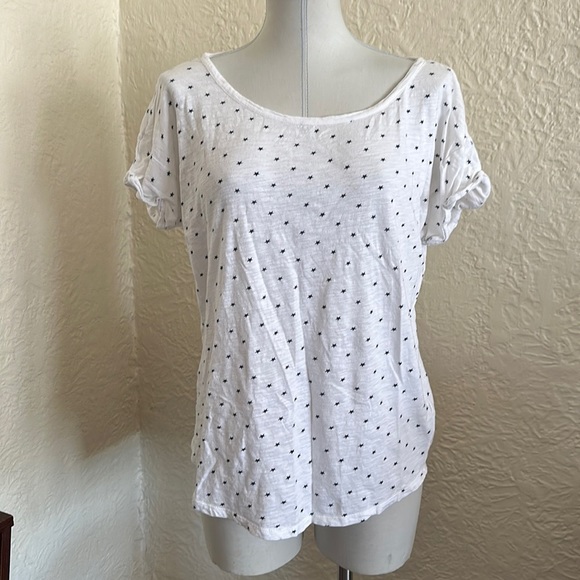 French Connection White Star Pattern Relaxed Fit Slub T-Shirt XS - Picture 1 of 7